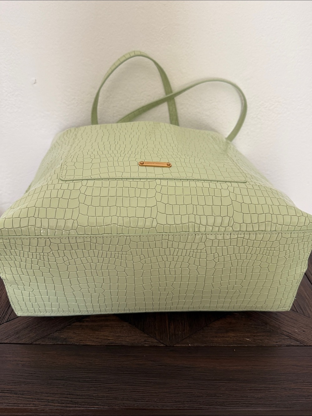 Rebecca Minkoff Megan Large Croc-Embossed Tote Bag Mint Green - Picture 5 of 9